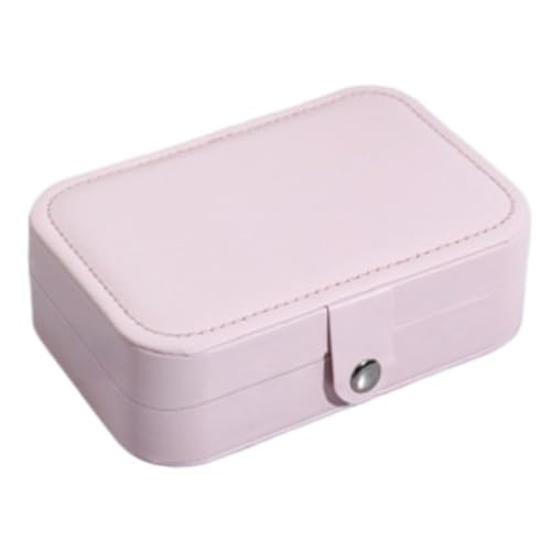 DTQBYOY Aufbewahrungsbox Einfache Schmuckschatulle, Aufbewahrungsbox, Tragbare Halskettenbox, Ohrringbox, Ring-/Ohrring-Schmuck-/Broschenbox Aus Leder Display-Aufbewahrungsbox(Pink) von DTQBYOY