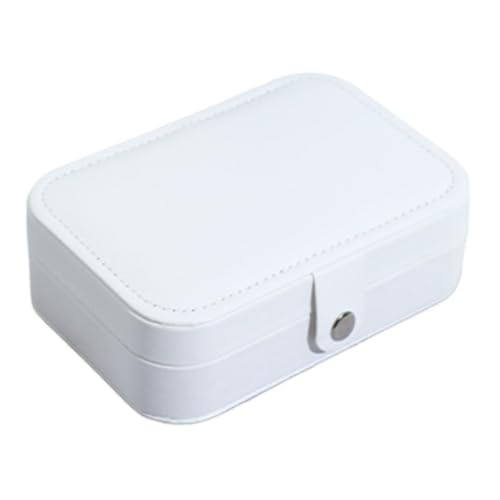 DTQBYOY Aufbewahrungsbox Einfache Schmuckschatulle, Aufbewahrungsbox, Tragbare Halskettenbox, Ohrringbox, Ring-/Ohrring-Schmuck-/Broschenbox Aus Leder Display-Aufbewahrungsbox(White) von DTQBYOY