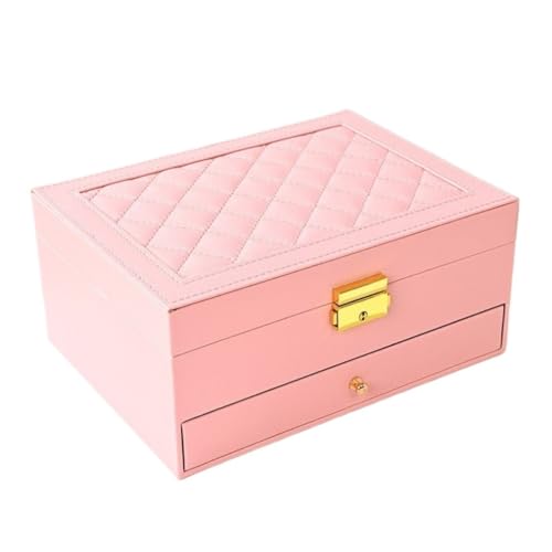 DTQBYOY Aufbewahrungsbox Einfache Und Leichte Schmuckschatulle Im Luxusstil Mit Diamanten Und Zwei Schubladen, Aufbewahrungsbox for Ringe, Halsketten Und Ohrringe Display-Aufbewahrungsbox(Pink) von DTQBYOY