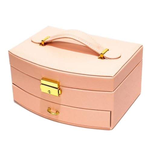 DTQBYOY Aufbewahrungsbox Exquisite Doppelschichtige Fächerförmige Geschenk-Schmuckschatulle for Ringe, Ohrringe Und Halsketten, Multifunktionale Schmuckaufbewahrungsbox Display-Aufbewahrungsbox(Pink) von DTQBYOY