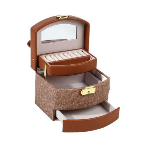 DTQBYOY Aufbewahrungsbox Große Kapazität Schmuck Aufbewahrungsbox Dreischichtige Schublade Schmuckschatulle Ohrringe Halskette Ring Schmuck Aufbewahrungsbox Display-Aufbewahrungsbox(Brown) von DTQBYOY