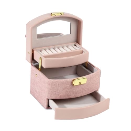 DTQBYOY Aufbewahrungsbox Große Kapazität Schmuck Aufbewahrungsbox Dreischichtige Schublade Schmuckschatulle Ohrringe Halskette Ring Schmuck Aufbewahrungsbox Display-Aufbewahrungsbox(Pink) von DTQBYOY