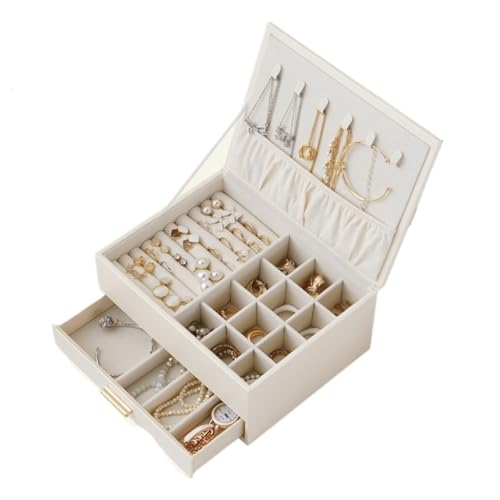 DTQBYOY Aufbewahrungsbox Leichte, Luxuriöse, Praktische Aufbewahrungsbox Mit Klappschleife, Mehrschichtige Schublade, Schmuckschatulle for Halsketten Und Ringe Display-Aufbewahrungsbox(White) von DTQBYOY