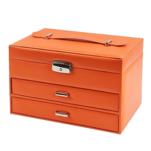 DTQBYOY Aufbewahrungsbox Leichte, Luxuriöse Dreischichtige Schmuckschatulle, Schmuckaufbewahrungsbox, Schmuckkoffer, Schmuckverpackungsbox Im Schubladenstil Display-Aufbewahrungsbox(Orange) von DTQBYOY