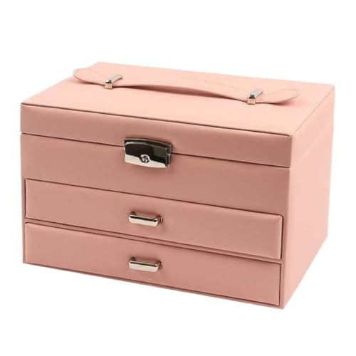 DTQBYOY Aufbewahrungsbox Leichte, Luxuriöse Dreischichtige Schmuckschatulle, Schmuckaufbewahrungsbox, Schmuckkoffer, Schmuckverpackungsbox Im Schubladenstil Display-Aufbewahrungsbox(Pink) von DTQBYOY