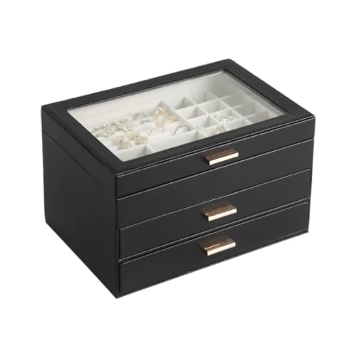 DTQBYOY Aufbewahrungsbox Leichte Luxus-Schmuck-Aufbewahrungsbox, Mehrschichtige Schubladen-Schmuckschatulle, Schmuck-Aufbewahrungsbox, Geschenk-Schmuckschatulle Display-Aufbewahrungsbox(Black) von DTQBYOY