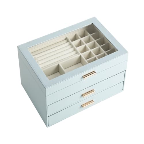 DTQBYOY Aufbewahrungsbox Leichte Luxus-Schmuck-Aufbewahrungsbox, Mehrschichtige Schubladen-Schmuckschatulle, Schmuck-Aufbewahrungsbox, Geschenk-Schmuckschatulle Display-Aufbewahrungsbox(Blue) von DTQBYOY