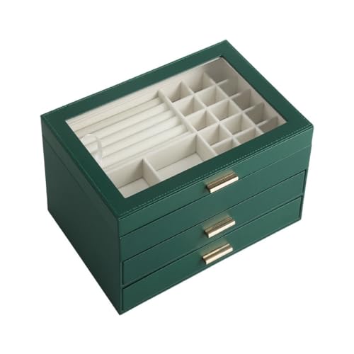 DTQBYOY Aufbewahrungsbox Leichte Luxus-Schmuck-Aufbewahrungsbox, Mehrschichtige Schubladen-Schmuckschatulle, Schmuck-Aufbewahrungsbox, Geschenk-Schmuckschatulle Display-Aufbewahrungsbox(Green) von DTQBYOY