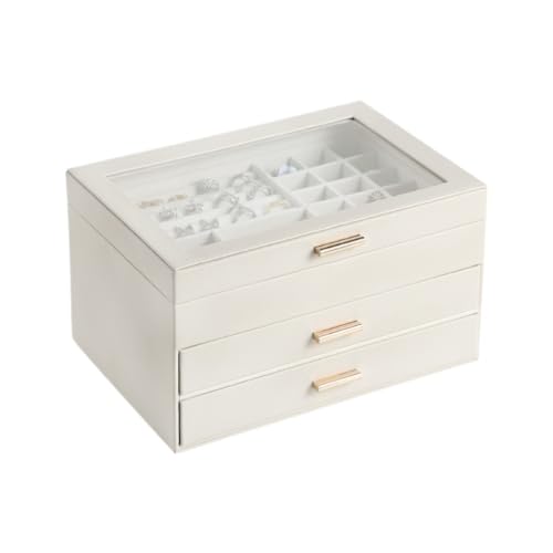 DTQBYOY Aufbewahrungsbox Leichte Luxus-Schmuck-Aufbewahrungsbox, Mehrschichtige Schubladen-Schmuckschatulle, Schmuck-Aufbewahrungsbox, Geschenk-Schmuckschatulle Display-Aufbewahrungsbox(White) von DTQBYOY