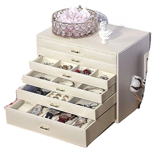 DTQBYOY Aufbewahrungsbox Leichter Luxus-Schmuckschrank, Schmuckschatulle, Prinzessin, Europäische Und Koreanische Schmuckaufbewahrungsbox, Boutique-Schmuckschatulle Display-Aufbewahrungsbox(White) von DTQBYOY