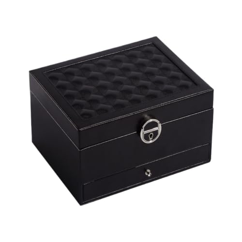 DTQBYOY Aufbewahrungsbox Mehrschichtige Flip-Top-Schmuckschatulle Mit Schloss, Einfarbig, Einfache Schmuck-Aufbewahrungsbox, Desktop-Schmuck-Aufbewahrungsbox Display-Aufbewahrungsbox(Black) von DTQBYOY