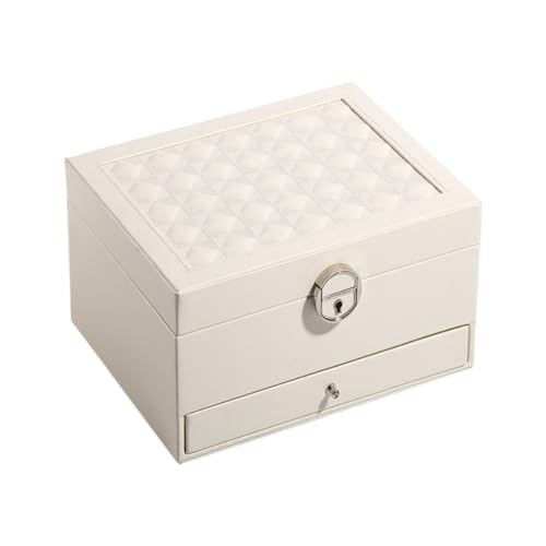 DTQBYOY Aufbewahrungsbox Mehrschichtige Flip-Top-Schmuckschatulle Mit Schloss, Einfarbig, Einfache Schmuck-Aufbewahrungsbox, Desktop-Schmuck-Aufbewahrungsbox Display-Aufbewahrungsbox(White) von DTQBYOY