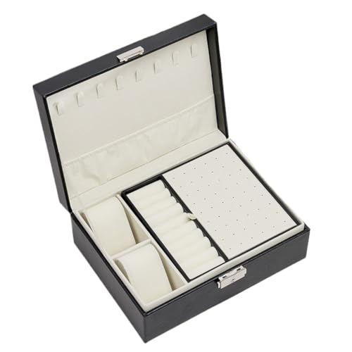 DTQBYOY Aufbewahrungsbox Mehrschichtige Schmuckaufbewahrungsbox, Ohrring-, Halsketten- Und Ring-Schmuckdisplay, Schmuckschatulle Im Europäischen Stil Display-Aufbewahrungsbox(Black) von DTQBYOY