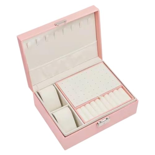 DTQBYOY Aufbewahrungsbox Mehrschichtige Schmuckaufbewahrungsbox, Ohrring-, Halsketten- Und Ring-Schmuckdisplay, Schmuckschatulle Im Europäischen Stil Display-Aufbewahrungsbox(Pink) von DTQBYOY