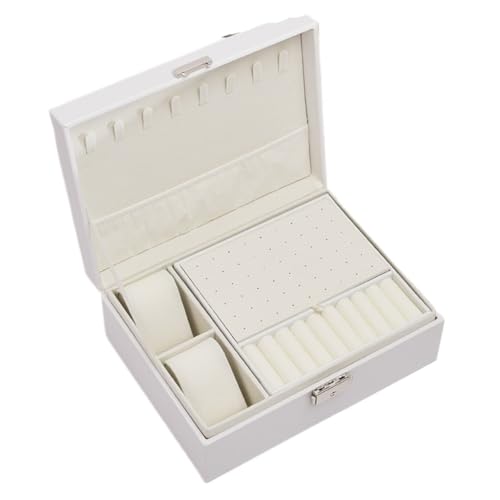 DTQBYOY Aufbewahrungsbox Mehrschichtige Schmuckaufbewahrungsbox, Ohrring-, Halsketten- Und Ring-Schmuckdisplay, Schmuckschatulle Im Europäischen Stil Display-Aufbewahrungsbox(White) von DTQBYOY