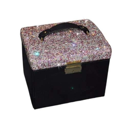 DTQBYOY Aufbewahrungsbox Neue Schmuck-Aufbewahrungsbox, Doppelschichtig, Multifunktionale Spiegel-Schmuckschatulle, Kreative Diamant-Aufbewahrungsbox Display-Aufbewahrungsbox(Pink) von DTQBYOY