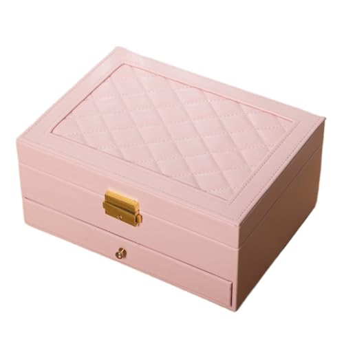 DTQBYOY Aufbewahrungsbox Schmuck-Aufbewahrungsbox, Doppelschichtig, Exquisite Halsketten-/Ohrring-Schmuckschatulle Aus Gold Und Leder Display-Aufbewahrungsbox(Pink) von DTQBYOY