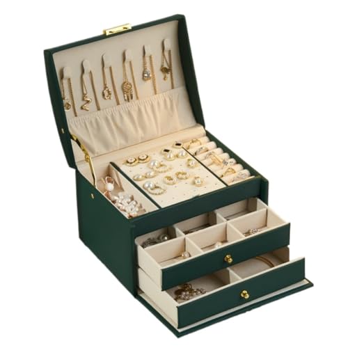 DTQBYOY Aufbewahrungsbox Schmuck Aufbewahrungsbox Ohrring Halskette Ohrringe Schmuck Aufbewahrungsbox Staubdichte Multifunktionsschloss Schmuckschatulle Display-Aufbewahrungsbox(Green) von DTQBYOY