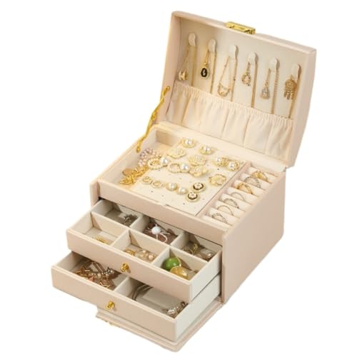 DTQBYOY Aufbewahrungsbox Schmuck Aufbewahrungsbox Ohrring Halskette Ohrringe Schmuck Aufbewahrungsbox Staubdichte Multifunktionsschloss Schmuckschatulle Display-Aufbewahrungsbox(Pink) von DTQBYOY