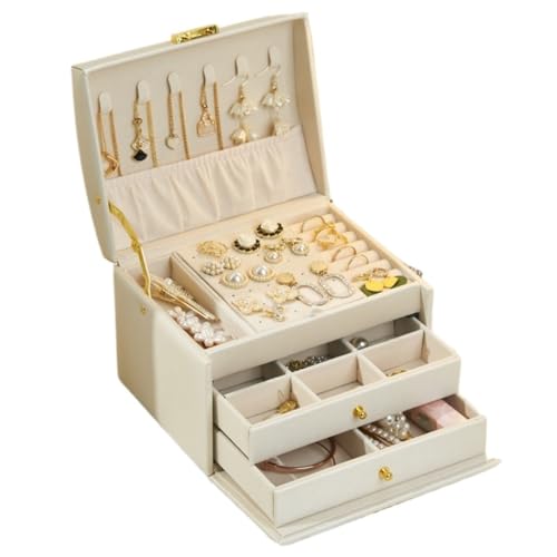 DTQBYOY Aufbewahrungsbox Schmuck Aufbewahrungsbox Ohrring Halskette Ohrringe Schmuck Aufbewahrungsbox Staubdichte Multifunktionsschloss Schmuckschatulle Display-Aufbewahrungsbox(White) von DTQBYOY