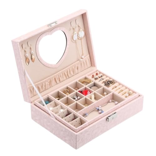 DTQBYOY Aufbewahrungsbox Schmuckschatulle, Europäisches Koreanisches Schloss, Handschmuck, Aus Holz, Einfache Ohrring-Schmuckschatulle In Herzform Display-Aufbewahrungsbox(Pink) von DTQBYOY