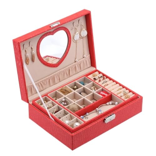 DTQBYOY Aufbewahrungsbox Schmuckschatulle, Europäisches Koreanisches Schloss, Handschmuck, Aus Holz, Einfache Ohrring-Schmuckschatulle In Herzform Display-Aufbewahrungsbox(Red) von DTQBYOY