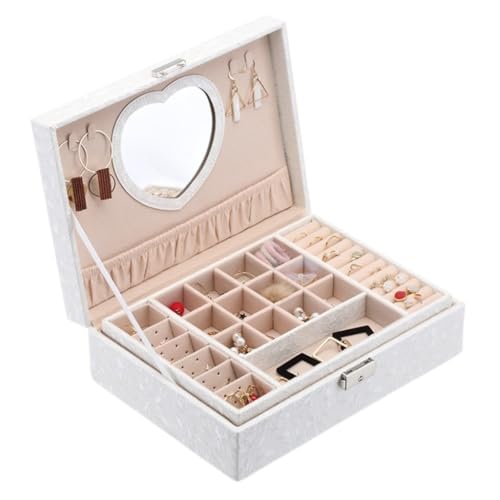 DTQBYOY Aufbewahrungsbox Schmuckschatulle, Europäisches Koreanisches Schloss, Handschmuck, Aus Holz, Einfache Ohrring-Schmuckschatulle In Herzform Display-Aufbewahrungsbox(White) von DTQBYOY