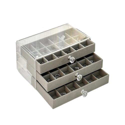 DTQBYOY Aufbewahrungsbox Schmuckschatulle, Ohrring-Aufbewahrungsbox, Neue Hand-Schmuck-Halsketten-Box, Mehrschichtige Staubdichte Schmuck-Aufbewahrungsbox Display-Aufbewahrungsbox(Gray) von DTQBYOY