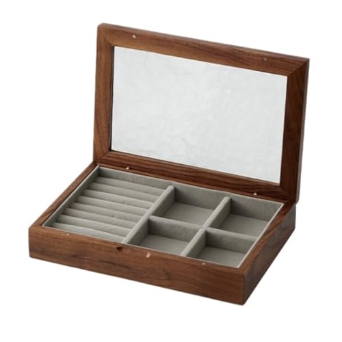 DTQBYOY Aufbewahrungsbox Schmuckschatulle Aus Massivholz Aus Holz Mit Glasdeckel, Aufbewahrungsbox for Halsketten Und Ohrringe, Displaybox Display-Aufbewahrungsbox(D) von DTQBYOY