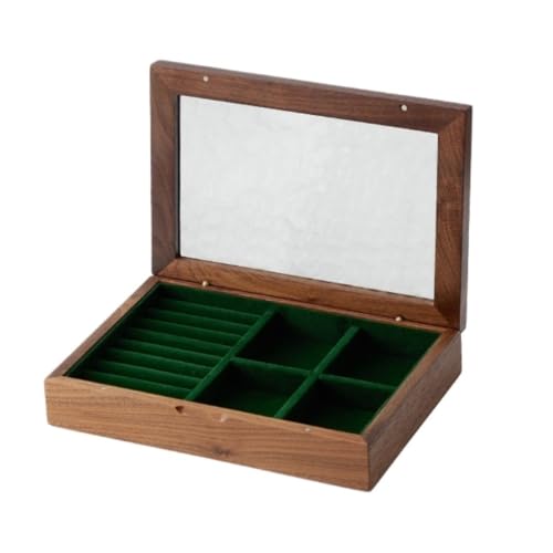 DTQBYOY Aufbewahrungsbox Schmuckschatulle Aus Massivholz Aus Holz Mit Glasdeckel, Aufbewahrungsbox for Halsketten Und Ohrringe, Displaybox Display-Aufbewahrungsbox(E) von DTQBYOY