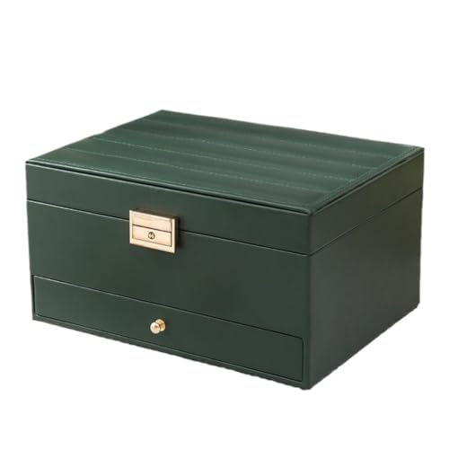 DTQBYOY Aufbewahrungsbox Schmuckschatulle Mit Antioxidationsschloss, Schublade, Mehrschichtig, Europäische Aufbewahrungsbox for Halsketten, Ohrringe, Armbänder Display-Aufbewahrungsbox(Green) von DTQBYOY