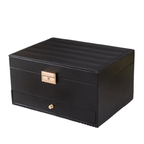 DTQBYOY Aufbewahrungsbox Schmuckschatulle Mit Antioxidationsschloss, Schublade, Mehrschichtig, Europäische Aufbewahrungsbox for Halsketten, Ohrringe, Armbänder Display-Aufbewahrungsbox(Schwarz) von DTQBYOY