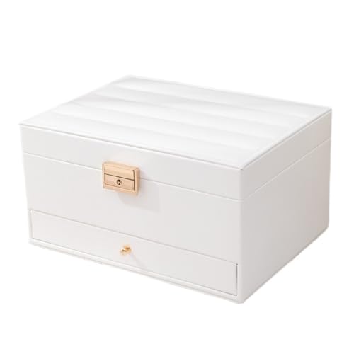 DTQBYOY Aufbewahrungsbox Schmuckschatulle Mit Antioxidationsschloss, Schublade, Mehrschichtig, Europäische Aufbewahrungsbox for Halsketten, Ohrringe, Armbänder Display-Aufbewahrungsbox(White) von DTQBYOY