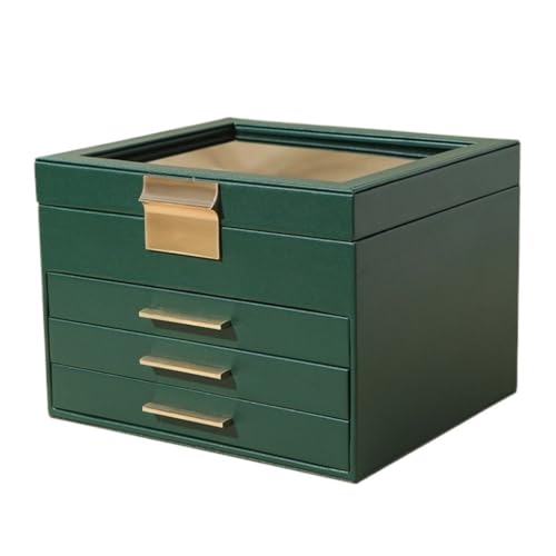 DTQBYOY Aufbewahrungsbox Vierschichtige Schmuckaufbewahrungsbox for Halsketten, Ohrringe, Exquisite Schmuckschatulle, Goldene Schublade, Schmuckschatulle Display-Aufbewahrungsbox(Green) von DTQBYOY