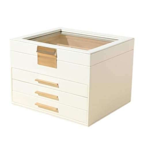 DTQBYOY Aufbewahrungsbox Vierschichtige Schmuckaufbewahrungsbox for Halsketten, Ohrringe, Exquisite Schmuckschatulle, Goldene Schublade, Schmuckschatulle Display-Aufbewahrungsbox(White) von DTQBYOY