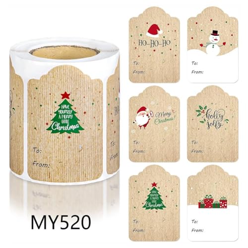 Weihnachtsanhänger, Aufkleber für Geschenk, Weihnachtsmann-Aufkleber, selbstklebend, Kraftpapier, Namensschilder, natürliche Weihnachts-Geschenkanhänger von DTREELS