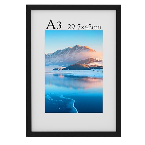 DTXDTech A3 Bilderrahmen, 29,7 x 42 cm Schwarz Holz DIN A3 Bilderrahmen, A3 Fotorahmen, Wandmontierter A3, Din A3 Bilderrahmen für A3/A4 Druck, Schlafzimmer und Wohnzimmer Dekoration von DTXDTech