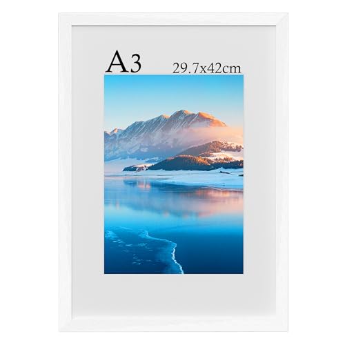 DTXDTech A3 Rahmen, 29,7 X 42 cm Holz A3 Bilderrahmen, A3 Fotorahmen mit Plexiglas, Wandmontierter A3 Posterrahmen, Schlafzimmer und Wohnzimmer Dekoration(weiß) von DTXDTech