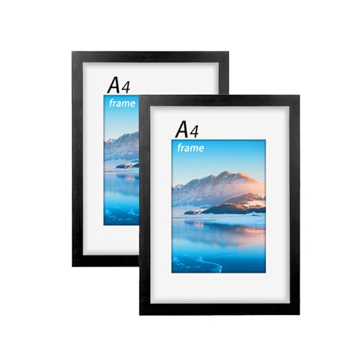 DTXDTech A4 Rahmen x 2, 21x30 cm Schwarz Holz A4 Fotorahmen, A4 Bilderrahmen mit Passepartout, Zertifikatrahmen für Wandhalterung, für Tischdekoration A4 Schwarzer Rahmen von DTXDTech