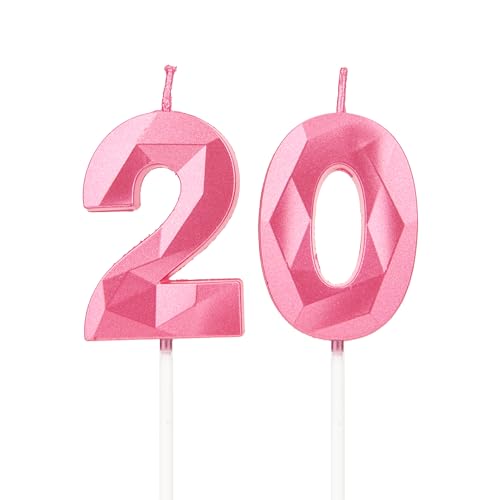 Geburtstagskerzen Zahlen 20，3D Rosa Kerzen Geburtstag für Kuchen geburtstagsdeko, Geburtstag Kerzen Zahlen, Geburtstagskerzen Kinder für Partys, Hochzeiten, Firmenfeiern, Jubiläen von DTXLX