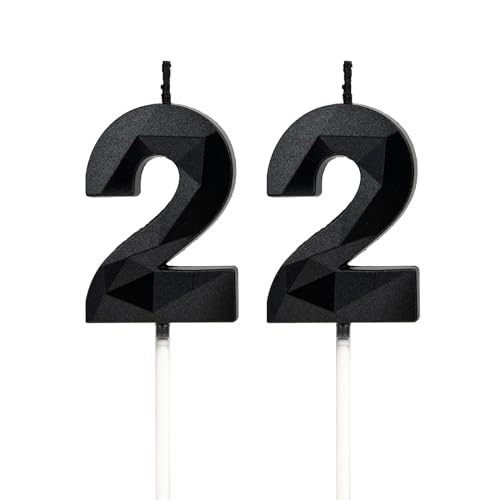 22 Geburtstag Kerzen, Schwarz Zahl 22 Kerzen Geburtstag Deko, Happy Birthday Cake Toppers, für Geburtstagsfeiern Hochzeiten Firmenjubiläen von DTXLX