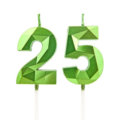 25 Geburtstag Kerzen, Grün Zahlenkerzen Geburtstagsdeko, Happy Birthday Cake Toppers für Geburtstagsfeier Hochzeiten Firmenjubiläen (Grün, 25) von DTXLX