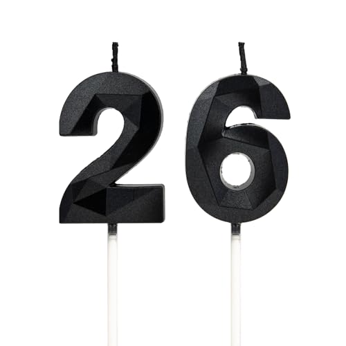 26 Geburtstag Kerzen, Schwarz Zahl 26 Kerzen Geburtstag Deko, Happy Birthday Cake Toppers, für Geburtstagsfeiern Hochzeiten Firmenjubiläen von DTXLX