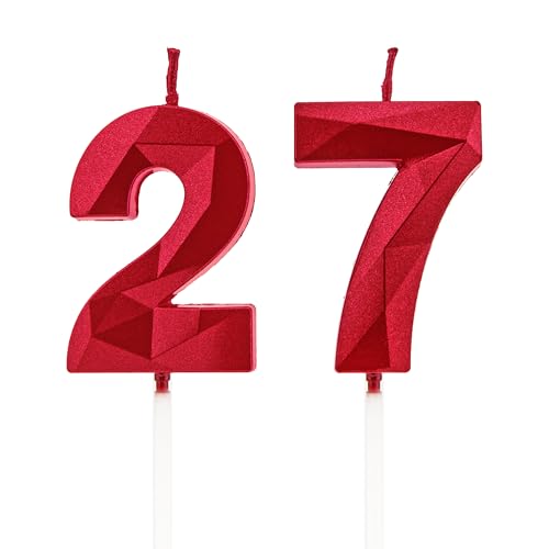 27 Geburtstag Kerzen, Rot Zahlenkerzen Geburtstagsdeko, Happy Birthday Cake Toppers, für Geburtstagsfeiern Hochzeiten Firmenjubiläen (Rot, 27) von DTXLX