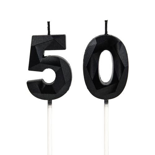 50 Geburtstag Kerzen, Schwarz Zahl 50Candles Geburtstagsdeko, Happy Birthday Cake Toppers, für Geburtstagsfeiern Hochzeiten Firmenjubiläen (Schwarz #50) von DTXLX