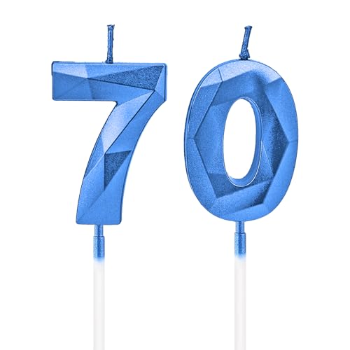 Kerzen zum 70. Geburtstag, saphirblaue Zahlenkerzen, Geburtstagsdekoration, Happy Birthday-Kuchenaufsätze, für Geburtstagsfeiern, Hochzeiten, Firmenjubiläen Kerzen zum 70. Geburtstag, saphirblaue Zahlenkerzen, Geburtstagsdekoration, Happy Birthday-Kuchenaufsätze, für Geburtstagsfeiern, Hochzeiten, Firmenjubiläen von DTXLX
