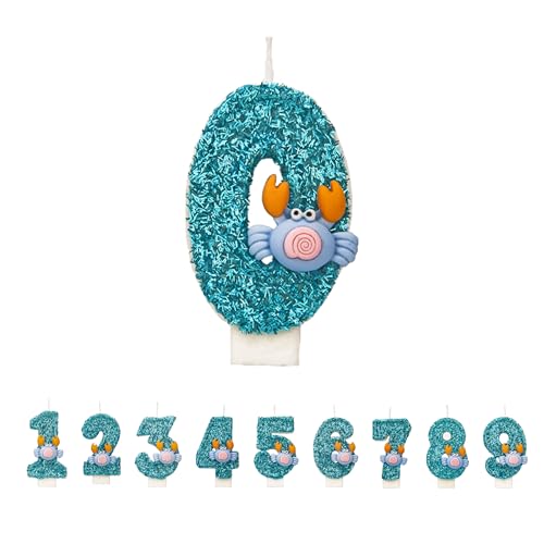 Krabben Geburtstagskerzen 0 Zahlen, 3D Blau 0st Geburtstagskerzen für Kuchen, handgemachte Glitter glänzend Geburtstag Kuchentopper - Perfekt für Thematische Geburtstagsfei von DTXLX