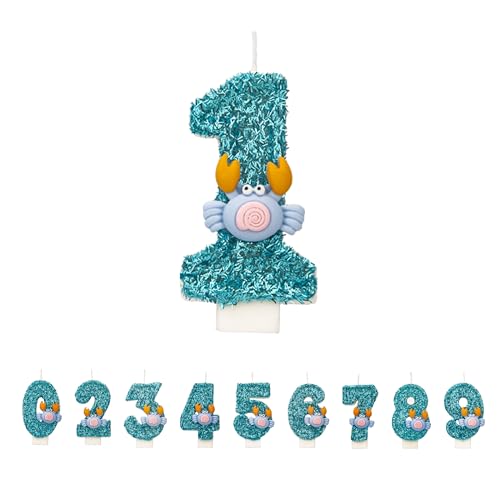 Krabben Geburtstagskerzen 1 Zahlen, 3D Blau 1st Geburtstagskerzen für Kuchen, handgemachte Glitter glänzend Geburtstag Kuchentopper - Perfekt für Thematische Geburtstagsfei von DTXLX