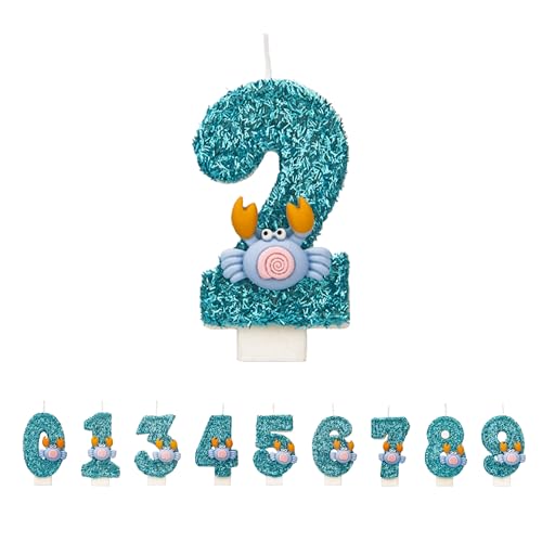 Krabben Geburtstagskerzen 2 Zahlen, 3D Blau 2st Geburtstagskerzen für Kuchen, handgemachte Glitter glänzend Geburtstag Kuchentopper - Perfekt für Thematische Geburtstagsfei von DTXLX