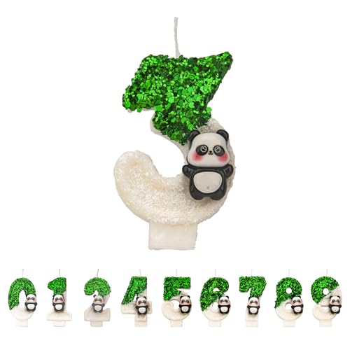 Panda Geburtstagskerzen 3 Zahlen, 3D Grün weiß 3st Geburtstagskerzen für Kuchen, handgemachte Glitter glänzend Geburtstag Kuchentopper - Perfekt für Thematische Geburtstagsfeiern von DTXLX